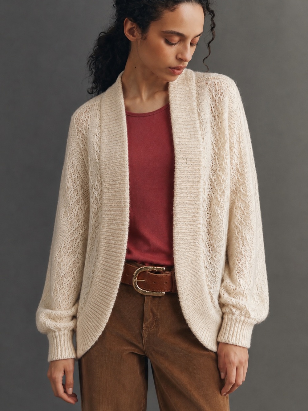 VTG White Stag Cream Mohair Blend Open Front Cardigan Sweater Knit M Like New